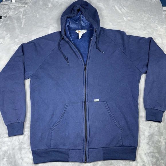 Vintage Carhartt Hoodie Women's XLT Extra Large Blue Full Zip Fleece Lined - Picture 2 of 9